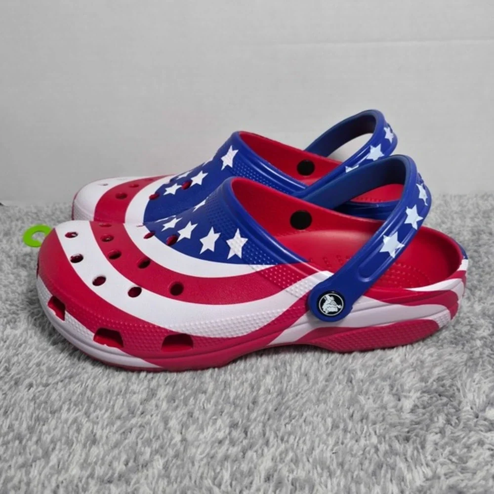 Crocs Classic American Flag Clogs‎ Size Mens 9 Womens 11 USA Patriotic Shoes NWT